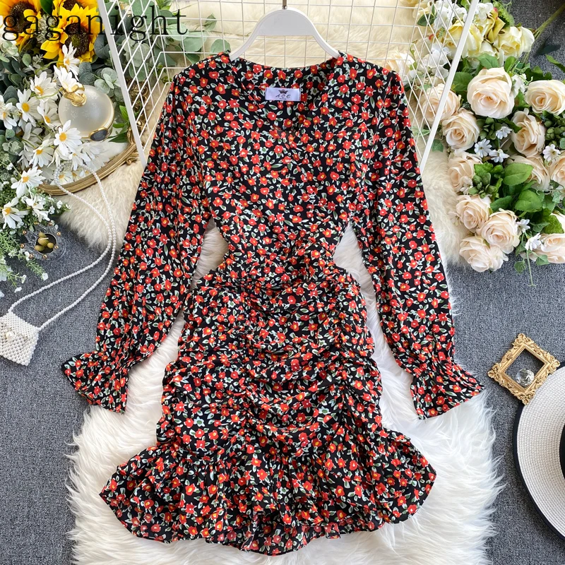 Gaganight винтажные Цветочные женские Мини Короткие вечерние платья с длинным