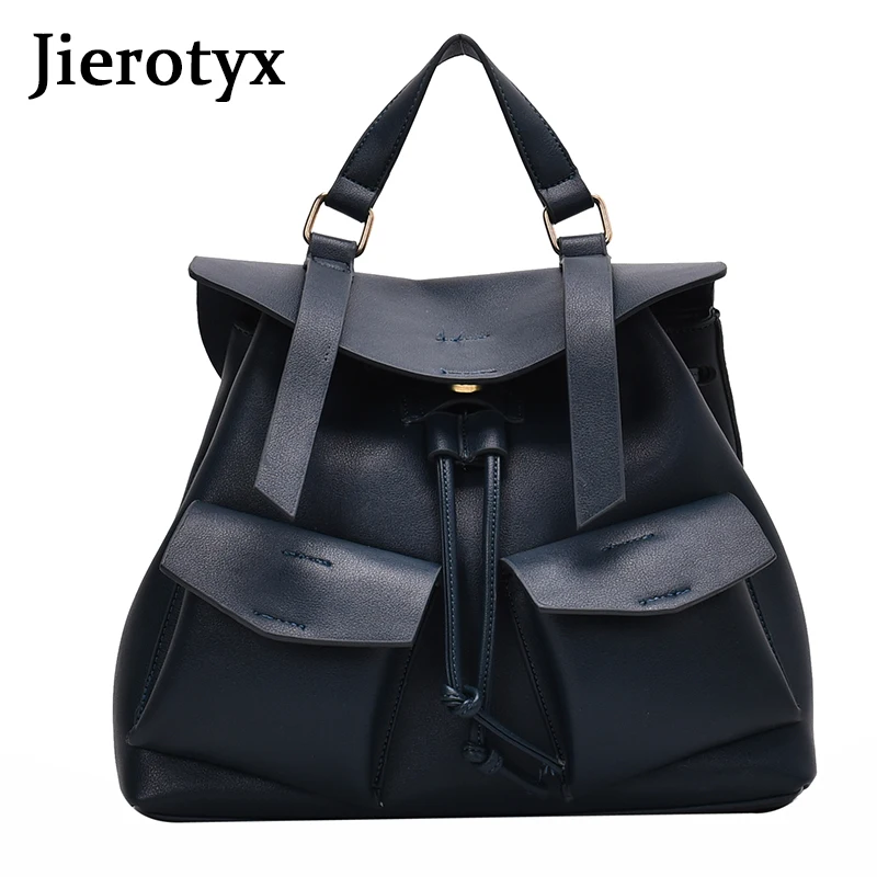 

JIEROTYX Small Back Pack Women Fashion Leather Flap Pocket Backpack Multifunction Back Travelling School Bags For Teenage Girls