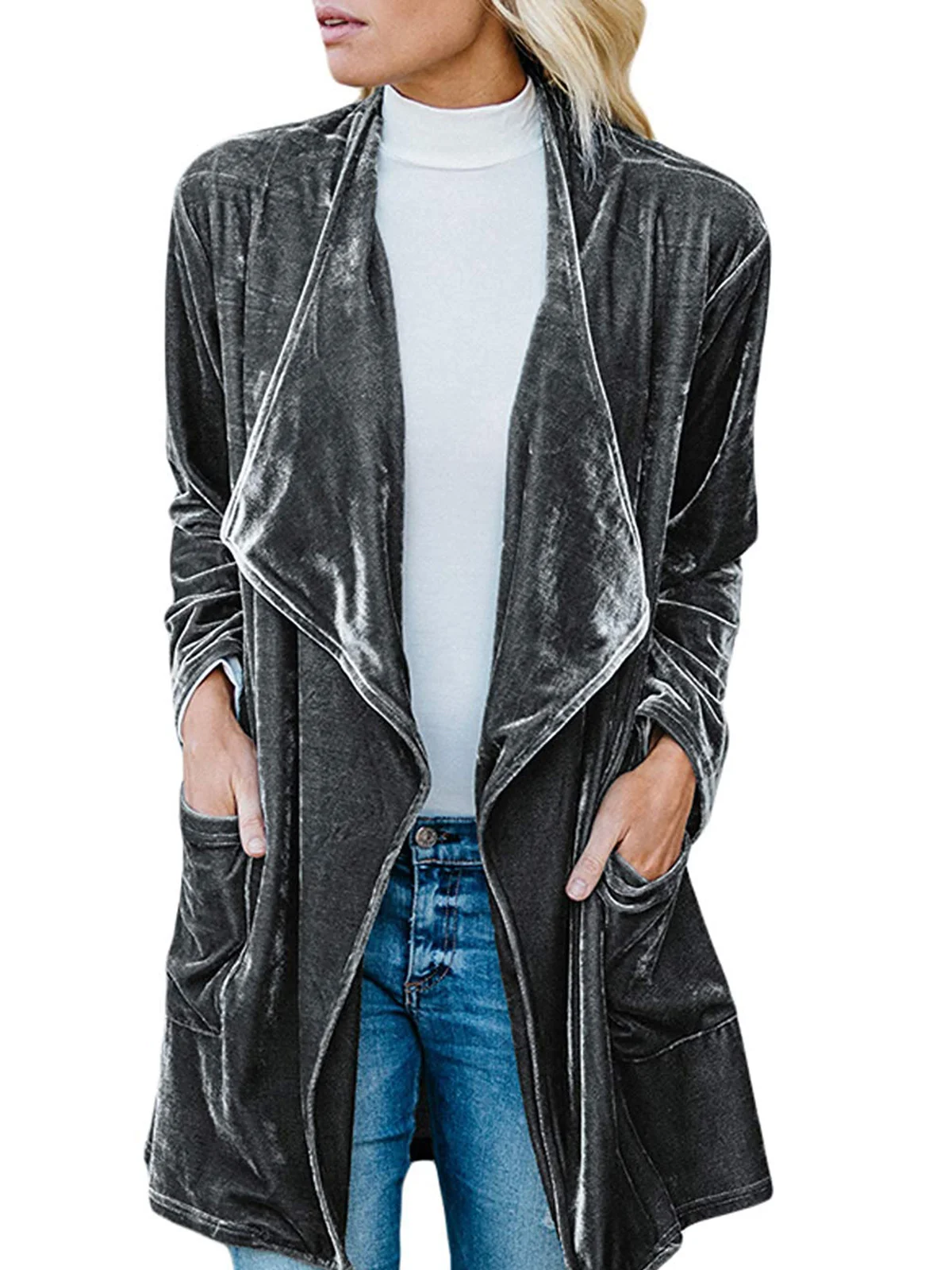 Женский Бархатный жакет ROENICK в стиле ретро с длинным рукавом блейзер драпировкой