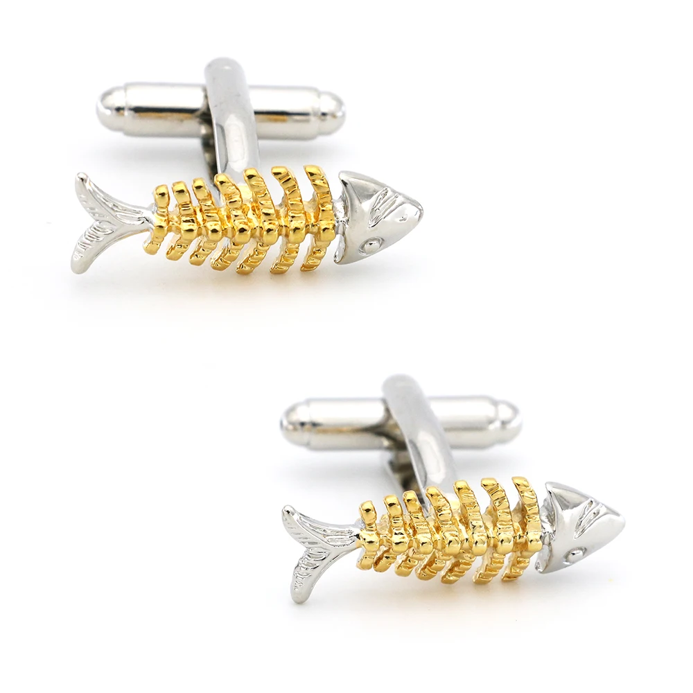 

Fish Cuff Links For Men Fish Bone Design Quality Brass Material Golden Color Cufflinks Wholesale&retail