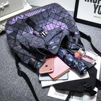 2020 women backpack Cool purse geometric luminous bag juveniles For Girls Female Laser Diamond Students School Bagpack
