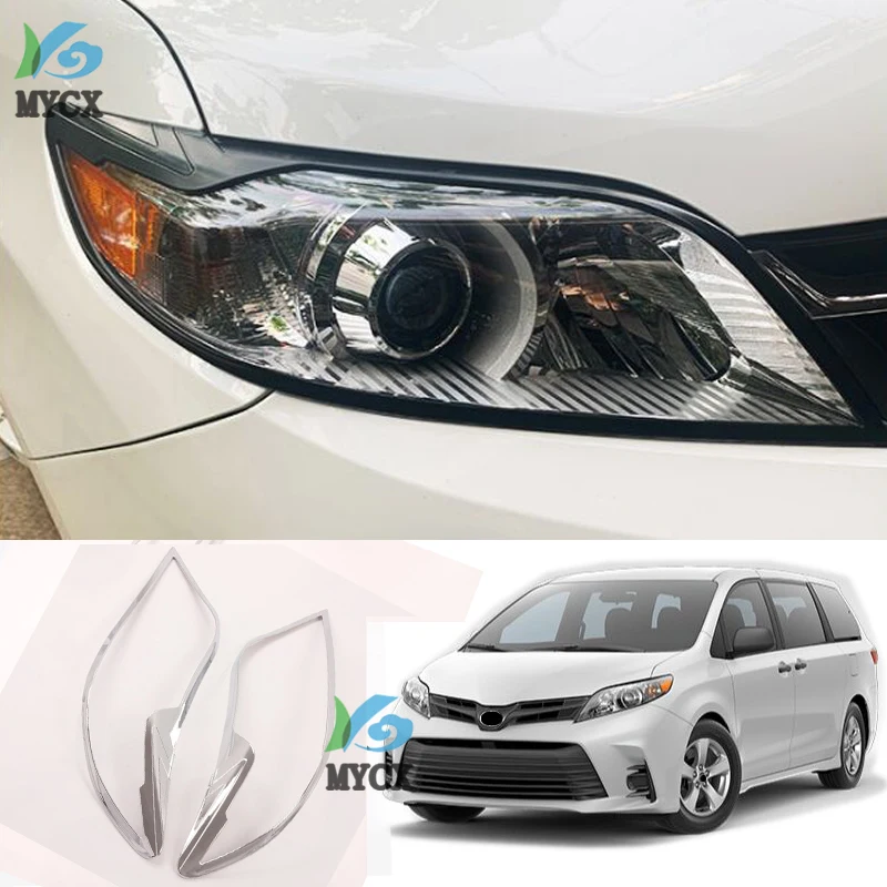 

Head Light Cover Trim For Toyota Sienna 2015 - 2020 ABS Chrome Car Styling Front Headlight Lamp Covers Sticker Accessories