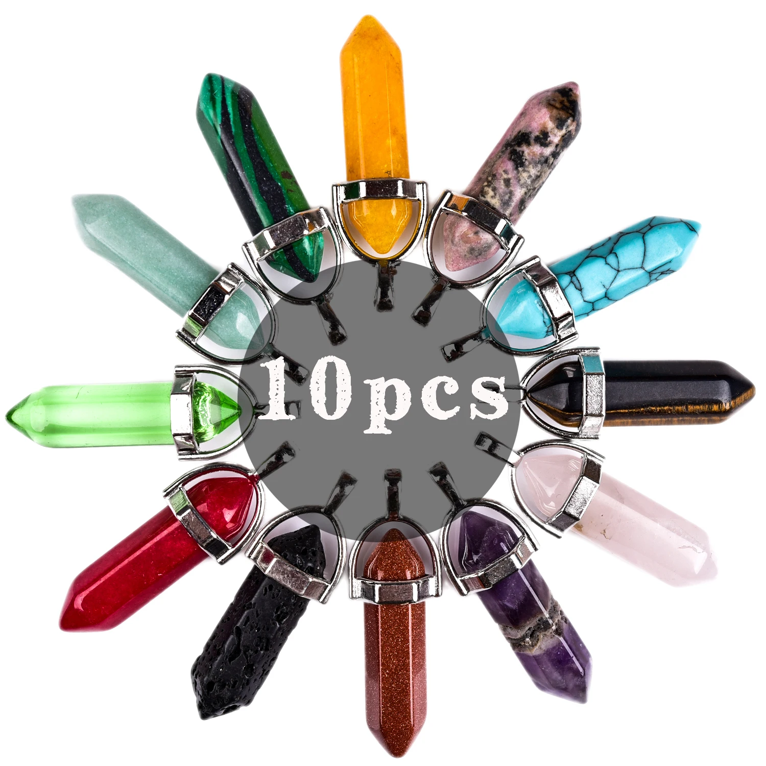 

Asingeloo 10 PCS Bullet Shape Natural Stone Gemstone Pendant Hexagonal Chakra Crystal Pointed Quartz Jewelry Accessories