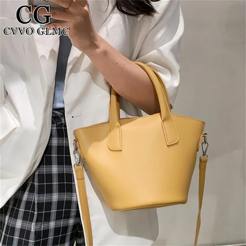 

Cvvo Glmc Small Simple PU Leather Bucket Shoulder Crossbody Bag for Women 2021 Fashion Summer Handbags and Purses Travel Totes
