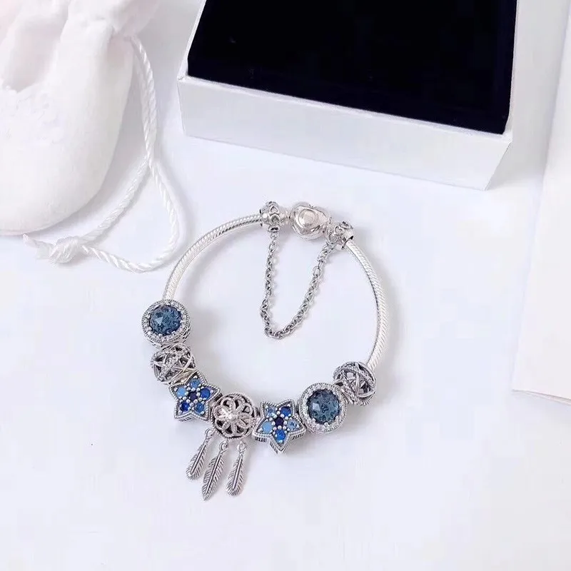 

100% 925 Sterling Silver Colorful Five Pointed Star And Shadow Catching Beaded Bracelet The Most Popular Gift Jewelry For Ladies