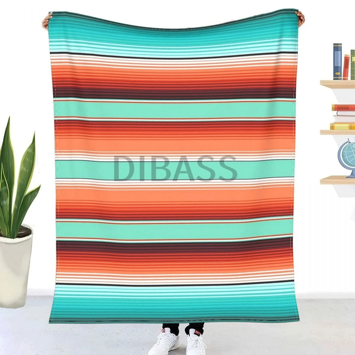 

Teal Turquoise And Burnt Orange Southwest Serape Blanket Stripes Comforter 3D Printed Flannel Throw Blanket