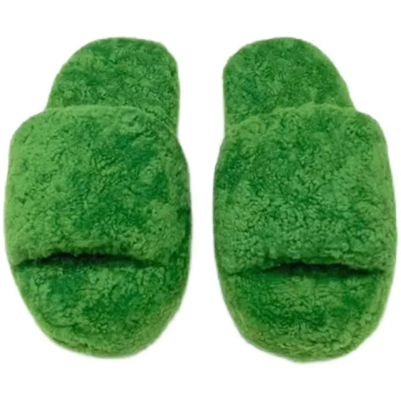 New Fashion Cotton Green Plush Slippers Men's and Women's Home Fashion Plush Shoes In-line Slippers
