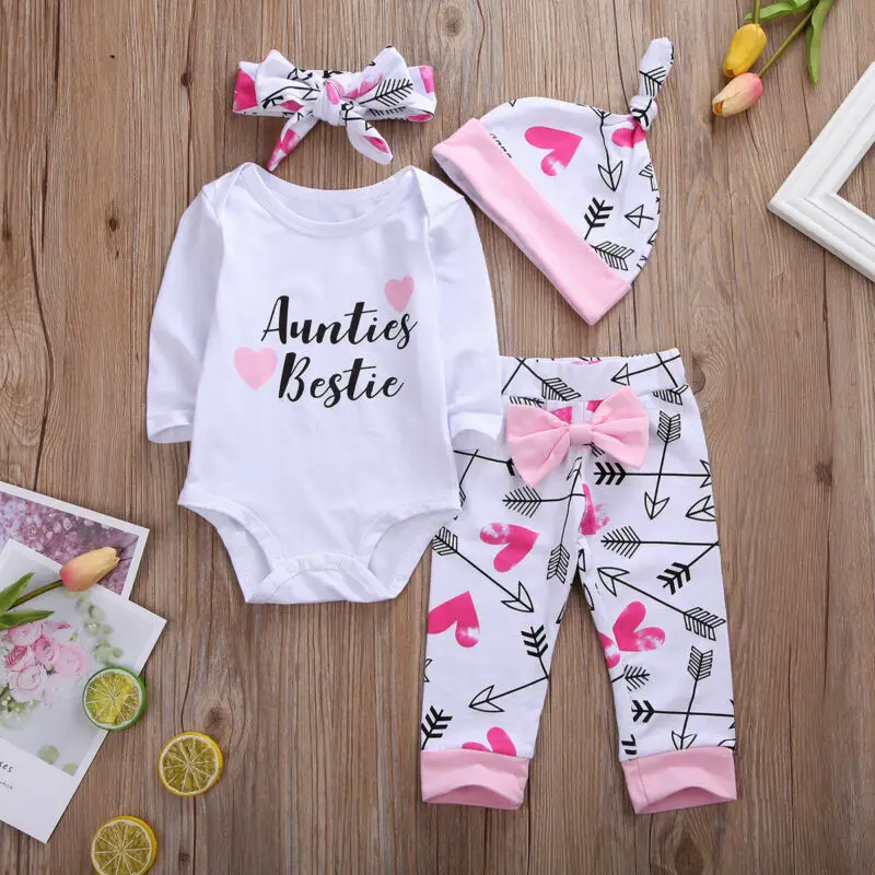 

4pcs/set Newborn Infant Baby Clothes Floral Girl's Bodysuit +Pants Leggings +Hat+hairband Suits Baby Girl Autumn Long Sleeve