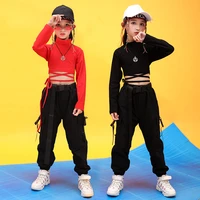 kid kpop hip hop clothing mock neck crop top long sleeve t shirt streetwear cargo jogger pants for girl dance costume clothes