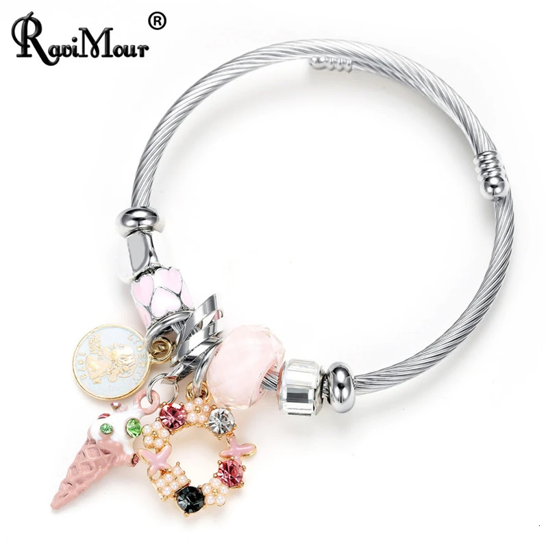 Женские браслеты из нержавеющей стали очарование мороженого|Браслеты| |