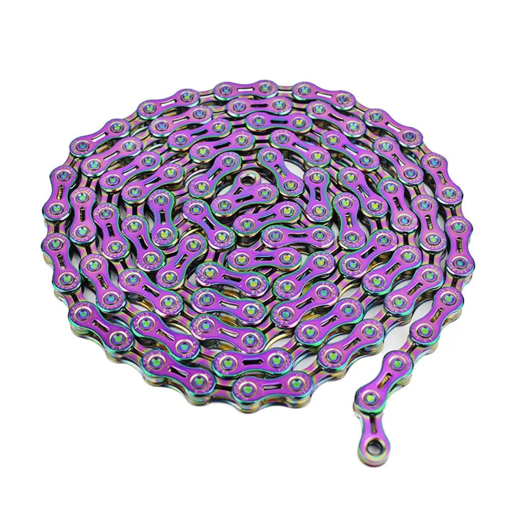 

9/10 Speed Dazzling Color Bicycle Chain Semi-Hollow Chain Mountain Road Bike Hollow Chain Super Light 116l Colorful Bright