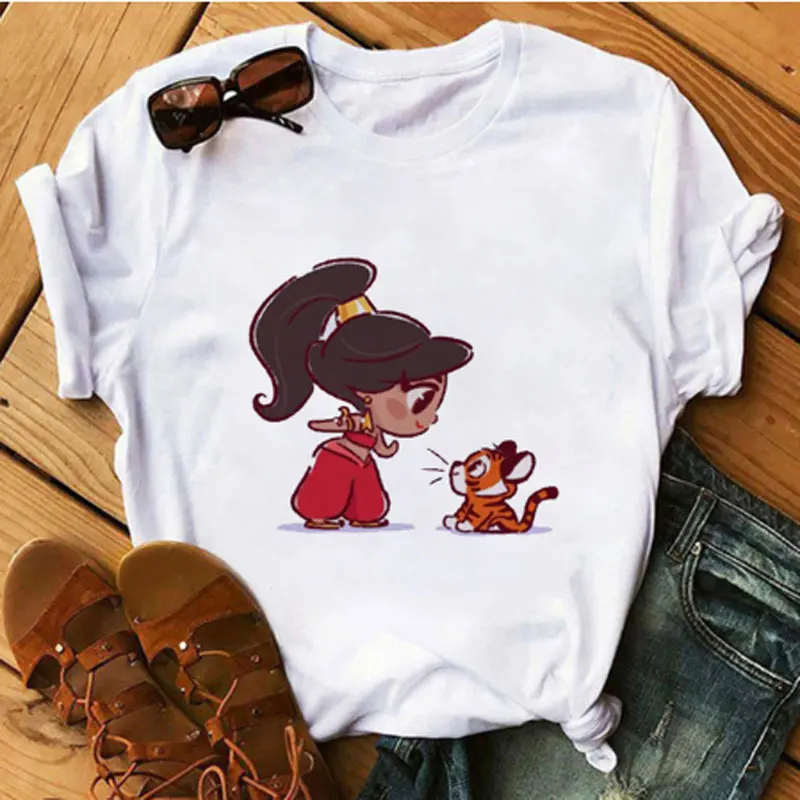 Vogue милой принцессы с забавным мультипликационным принтом Футболка Женская Harajuku