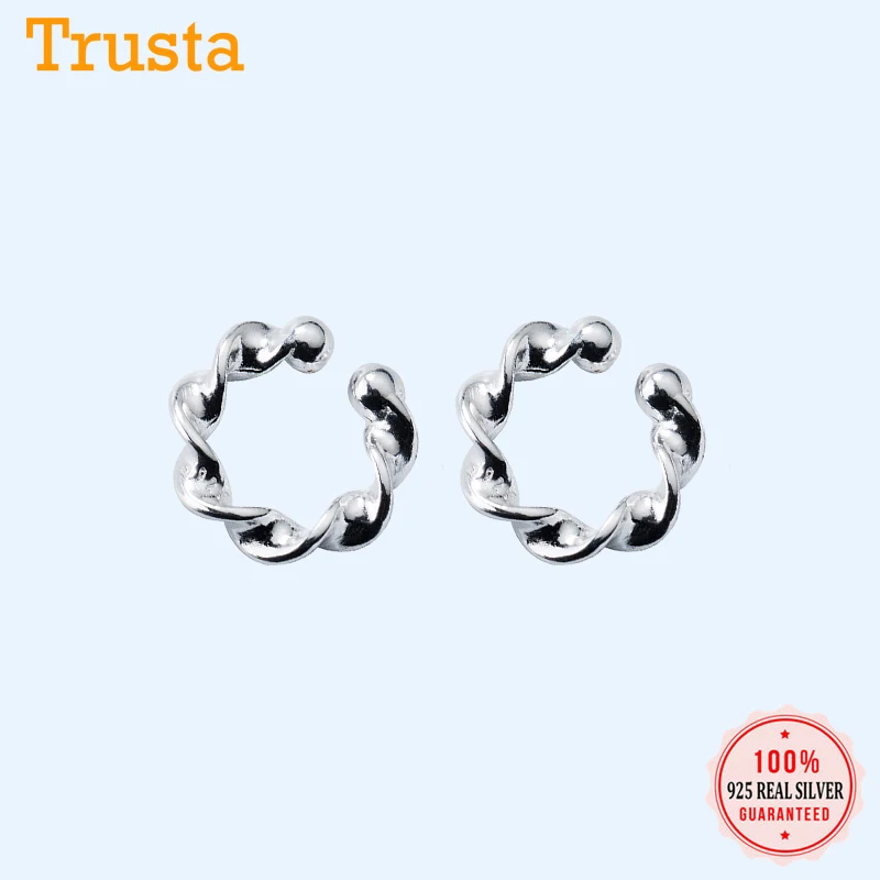 Trusta 100% 925 Sterling Silver Contracted Twist Ear Cuff Clip On Earrings For Women Girl Without Piercing Earings Jewelry DS622 | Украшения