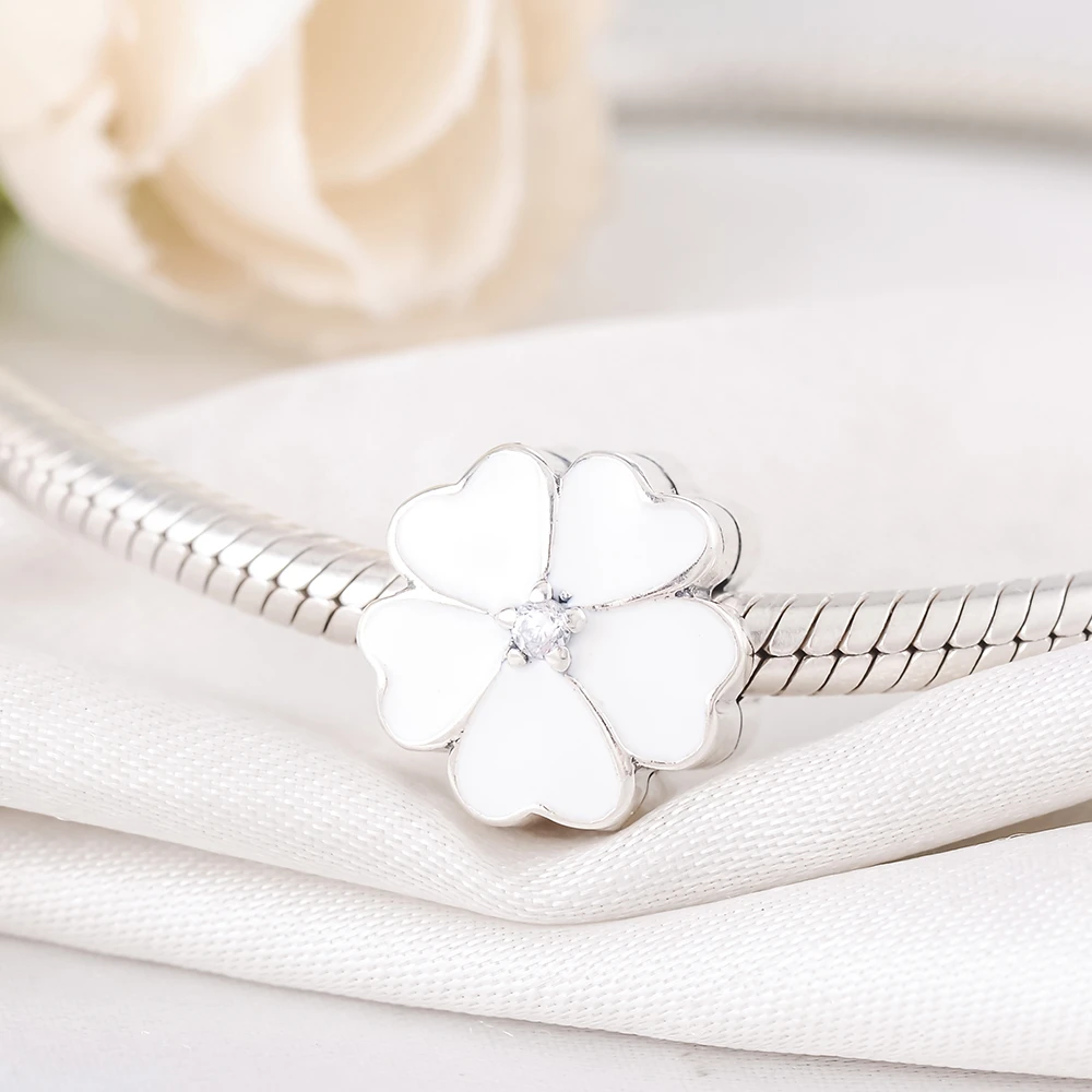 DEVOLOVE высокого качества Настоящее серебро 925 проба белый Первоцвет эмалированная