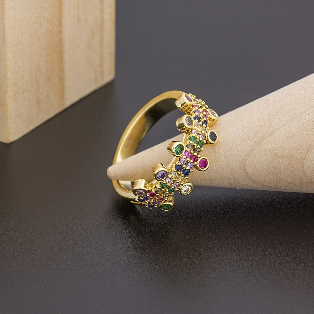 

Nidin Fashion AAA Cubic Zirconia Ring For Women Bohemian Colorful Rainbow Statement Party Wedding New Year Jewelry Gift