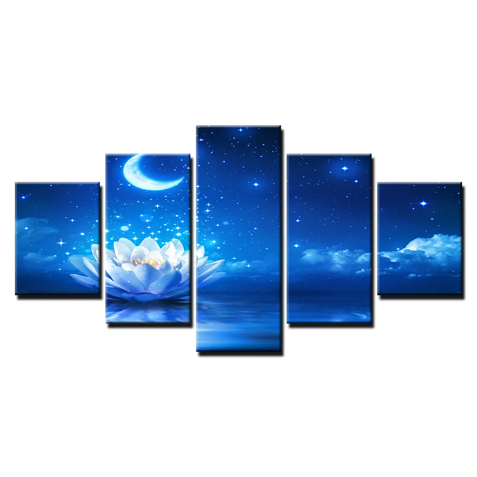 Холст HD печать плакатов Гостиная Wall Art 5 шт. белый лотос Картина домашний декор