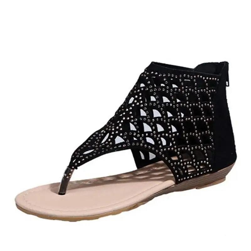 

2021 New Summer Women's Casual Fashion All-match Simple Artificial Suede Hollow Rhinestone Flat Sandals Women Sandals ZZ108