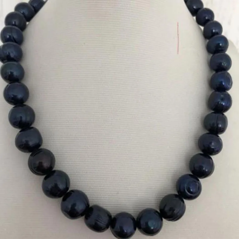 

elegant 12-13mm south sea black blue pearl necklace 18inch 925silverk W