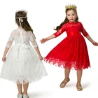 Осеннее платье с рукавами для девочек, повседневная одежда в горошек, юбка-пачка для вечевечерние, Новогодняя белая детская одежда для 3-8 лет