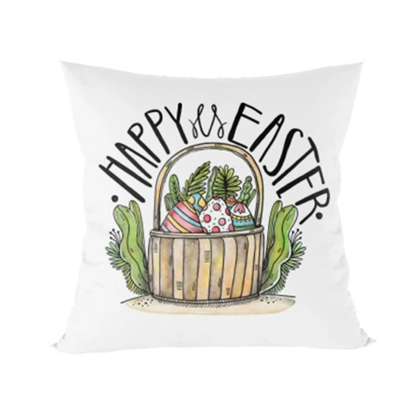 

Easter Throw Pillow Cover 18x18 Inch Rabbit Bunny with Eggs Linen Cushion Case