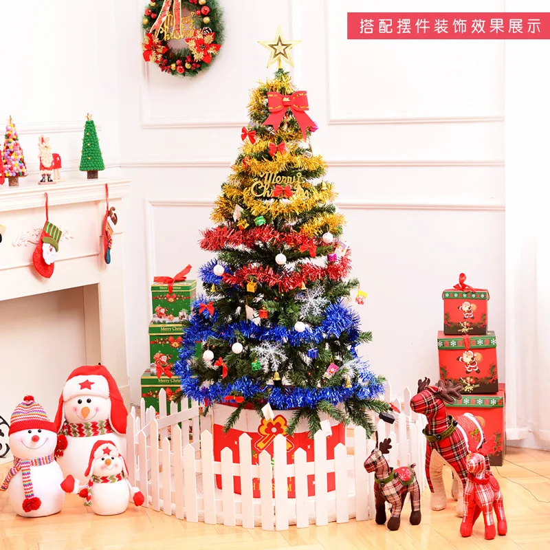 

Christmas Decoration 150cm Artificial FakeTree Package with Lights Encrypted PVC Plastic Tripod Ornaments for Home Navidad
