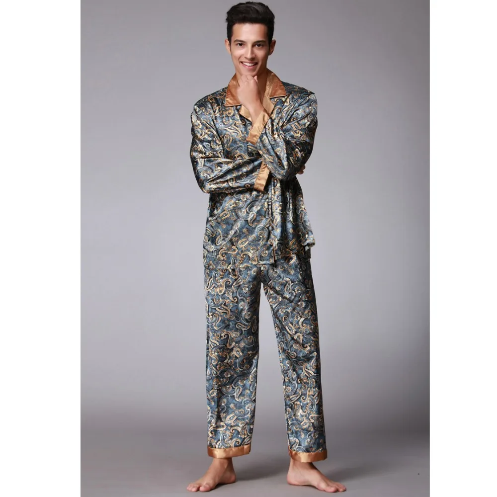 Пижамные комплекты для мужчин атласная шелковая пижама пижамные костюмы