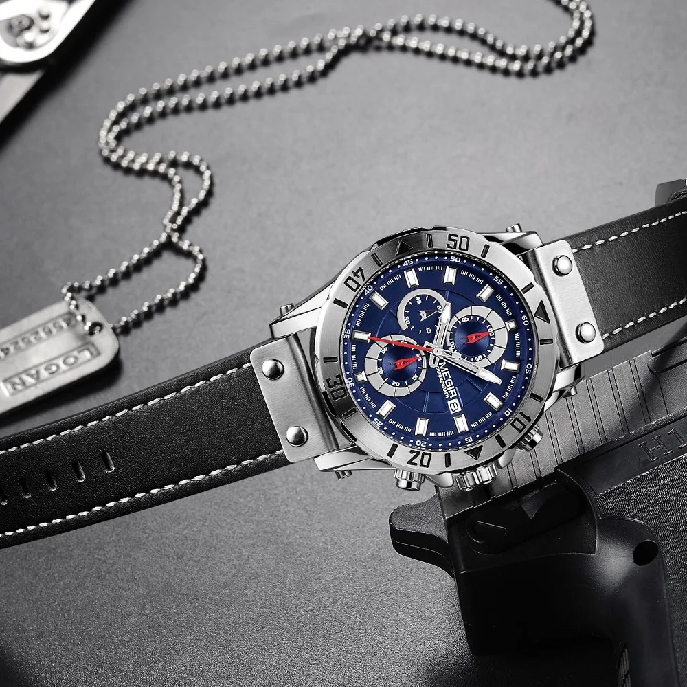 Часы наручные MEGIR Мужские кварцевые, брендовые Роскошные спортивные с хронографом, синие от AliExpress WW