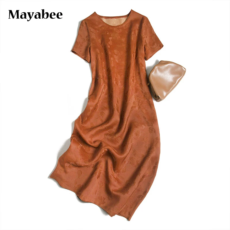 

Heavy Silk Fragrant Cloud Yarn Short-Sleeved Round Neck Women's Dress 2021 Summer New Chinese Skirt