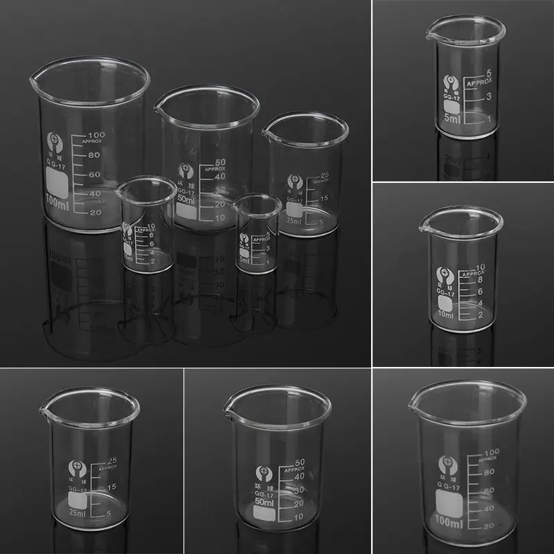 

5Pcs Lab Glass Beaker Set 5/10/25/50/100ml Borosilicate Glass Laboratory Measuring Glassware School Study Lab Glass Beaker Set