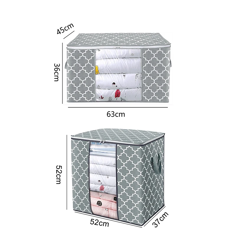 

Folding Storage Bag Dirty Clothes Toys Quilt Storage Organizer Non-Woven Fabric With Zipper Moisture-proof Transparent Window