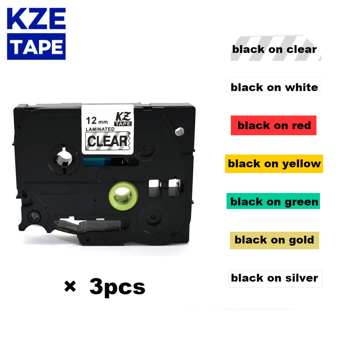 

KZE 12mm 3PCS black word Laminated Cassette Cartridge ribbon compatible brother p-touch printers Tze131 231 431 Tz label tape