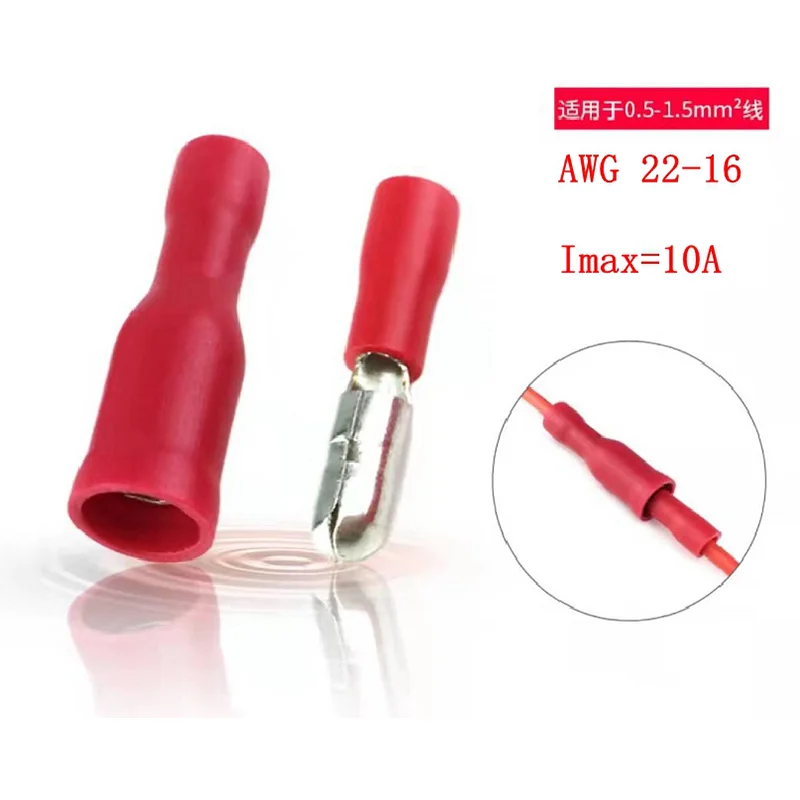 

50pcs/Lot 22-16AWG FRD1.25-156 Femal and Male Bullet Insulation Crimping Terminal Electric Connector Audio Wiring Cable Plug