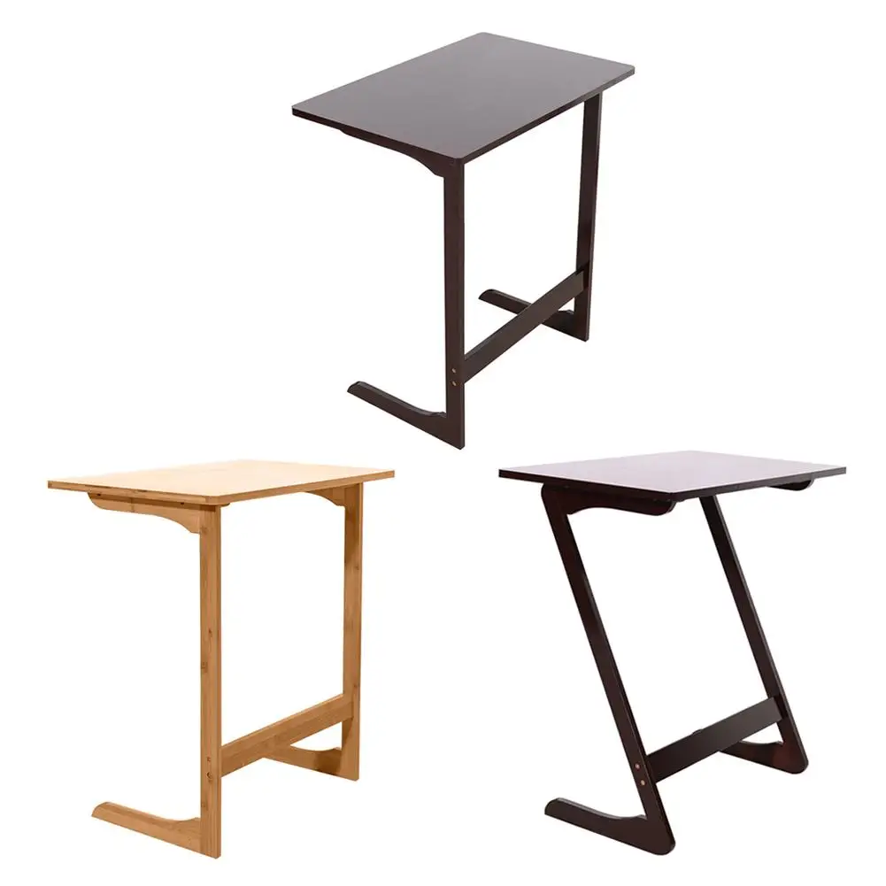 

L Shaped Bamboo Sofa Side Table Movable Coffee Tea Desk Bedroom Furniture