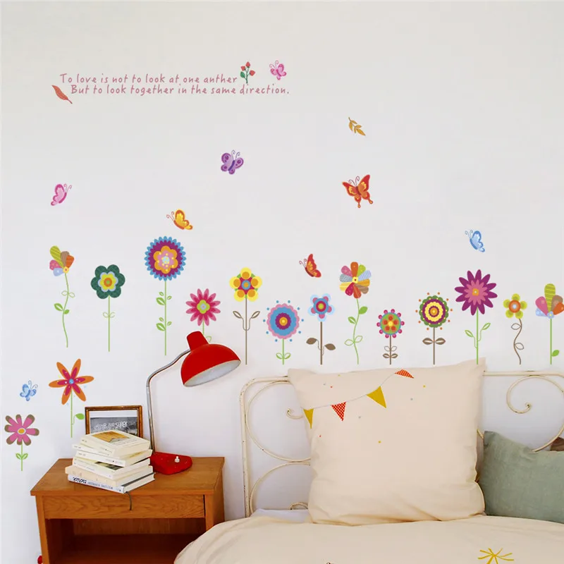 

Colourful Abstract Flowers Butterfly Wall Sticker Living Room Bedroom Baseboard Stairs Home Decor Plant Mural Art Decal