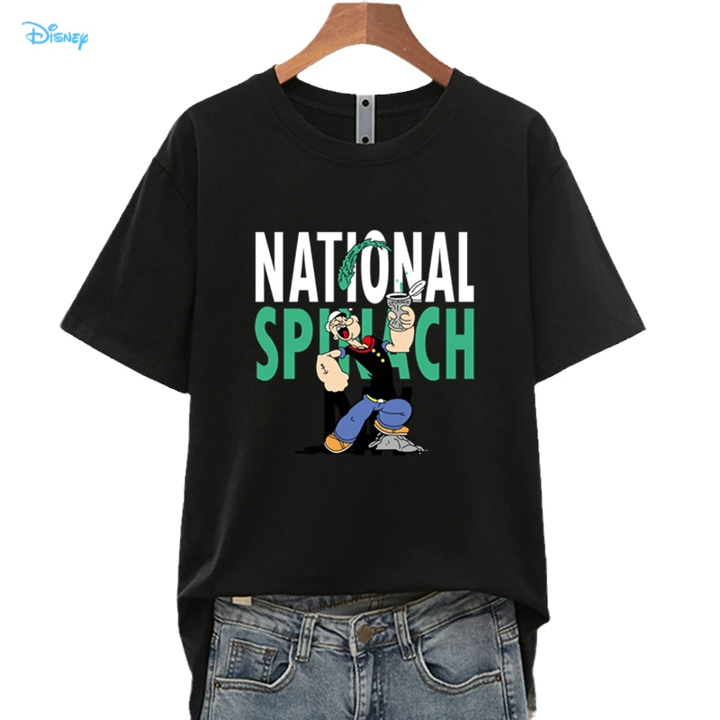 

Disney Anime Print Letter Popeye T Shirt Femme Short Sleeve Fashion White Black T-shirts for Girl Streetwear Summer Clothes Top
