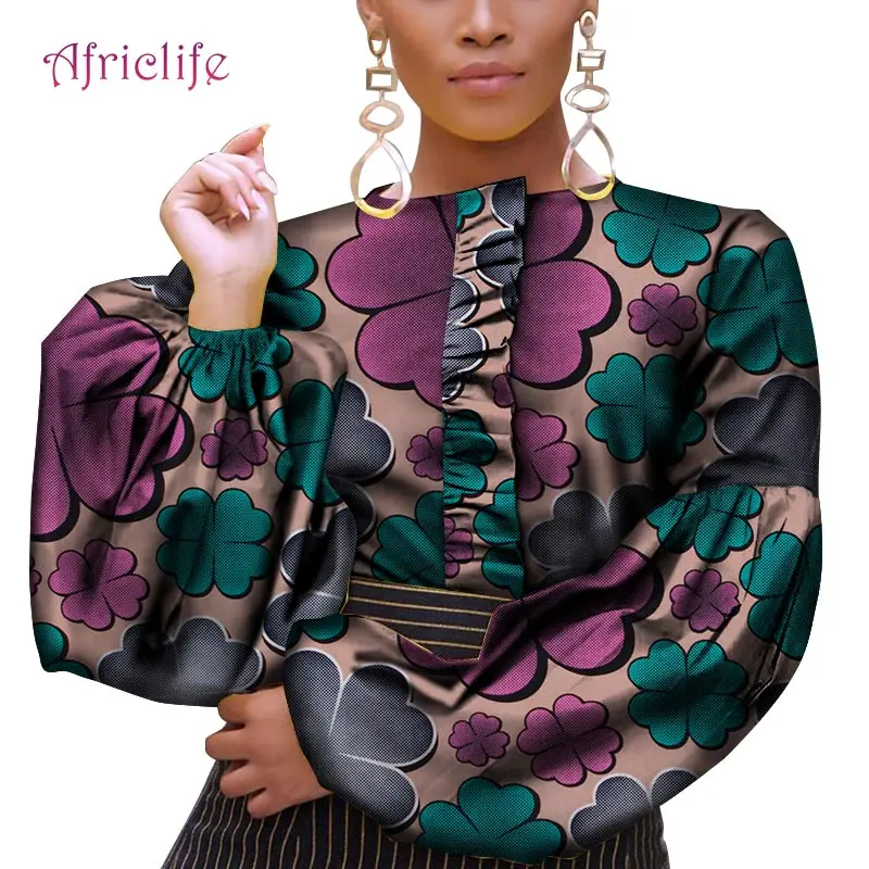 

Long Puff Sleeve Shirt Blouse Women's Casual Floral Printed Tops Spring Autumn Dresses Clothing WY4938