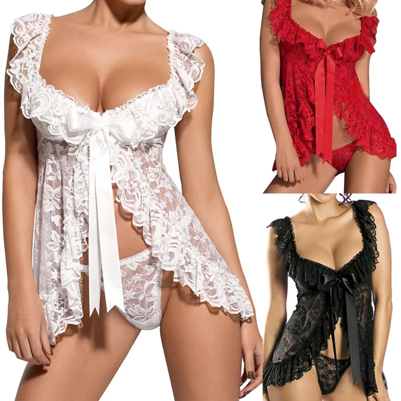 Womens Sexy Lingerie Lace erotic lingerie Transparent underwear set for women sex solid hot babydoll