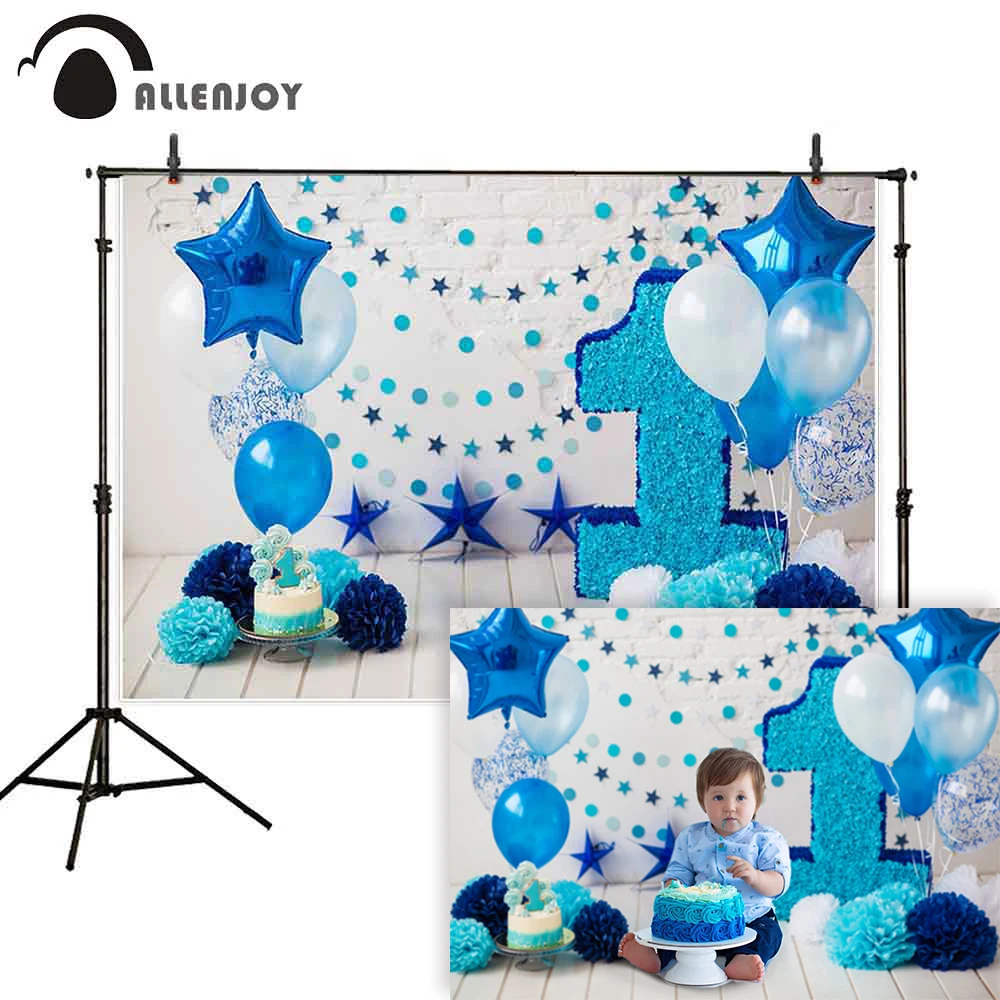 Allenjoy фон для 1 го дня рождения торт smash blue balloons star baby boy photophone фотостудия реквизит