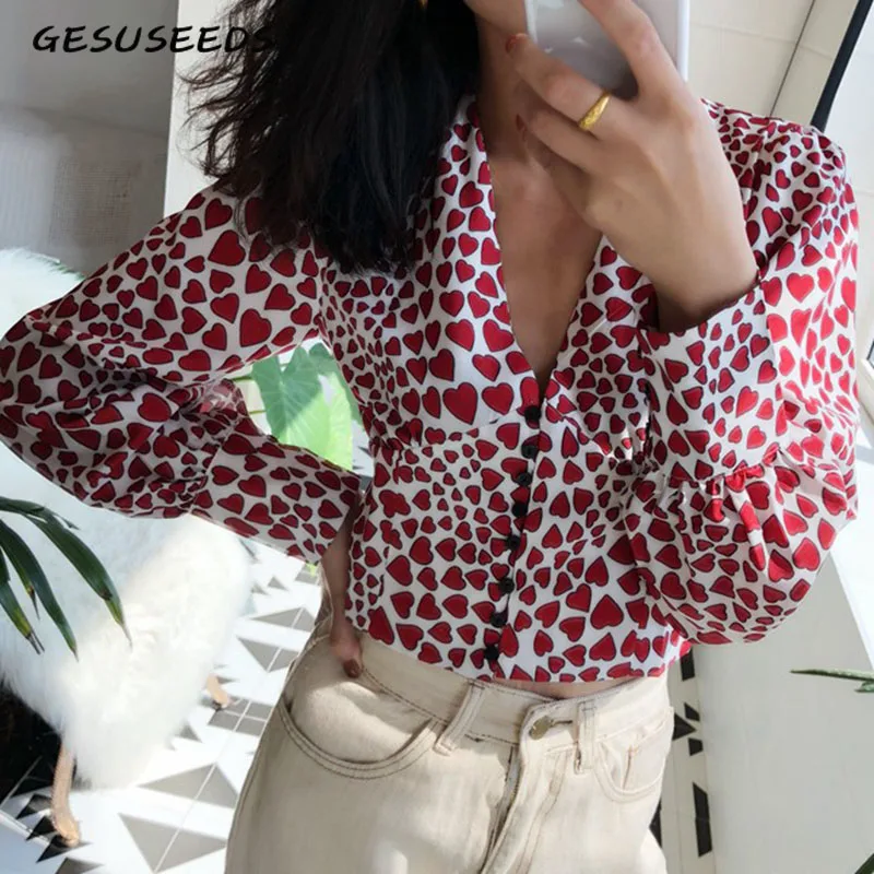 Красное сердце женские топы boho летние рубашки и блузки винтажный элегантный