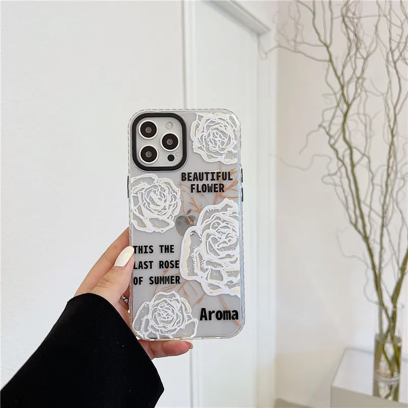 

INS Brand simple rose flower Transparent clear silicon Phone Case For iPhone 13 12 11 Pro MAX X XS XR 7 8 plus soft Cover