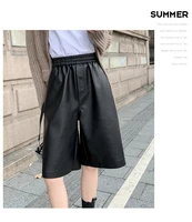 s 3xl pu leather shorts womens autumn winter new 2021 high waist elastic loose five points leather trouser plus size shorts