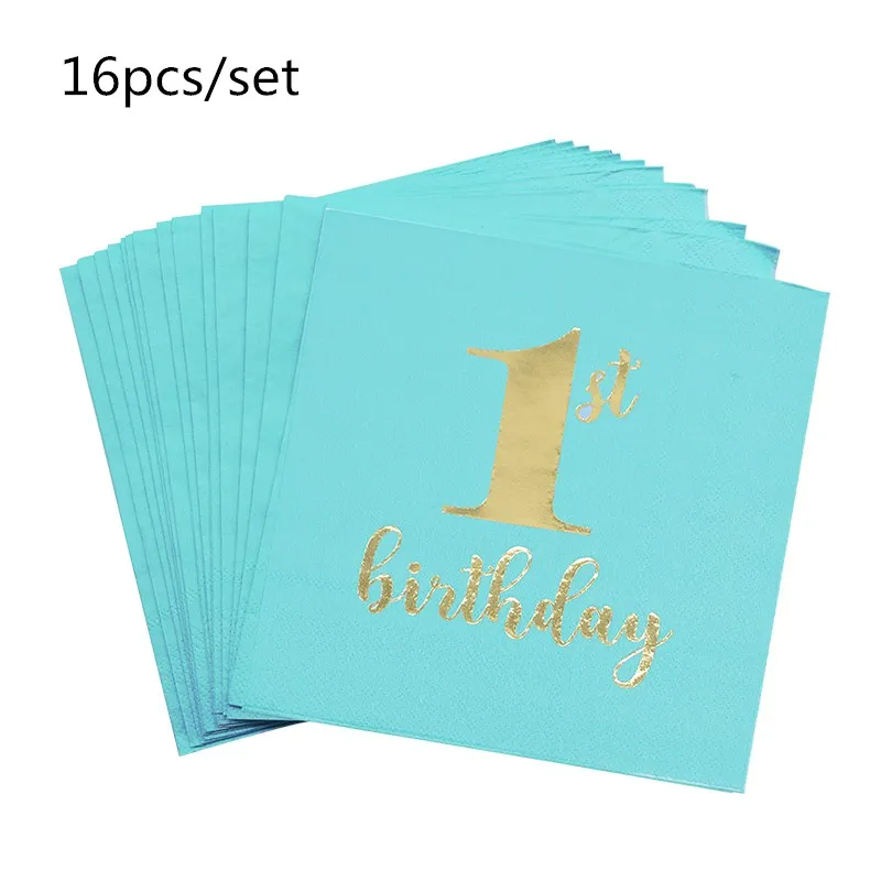 blueB09 1st Birthday Party Supplies Pink Blue Paper Plates Cups Straws Disposable Tableware Banner Gender Reveal Baby Shower Party Decor - Цвет: blueB09