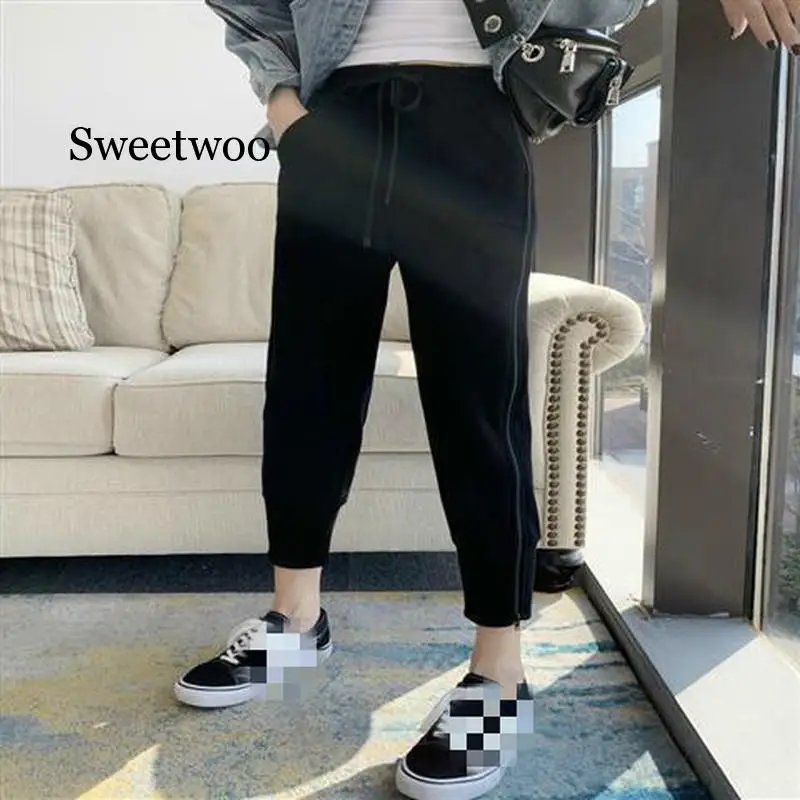 Pants Women Solid Fashion Lace Up Elastic Waist Zipper Trousers Spring 2020 Casual High Beam Feet Female | Женская одежда