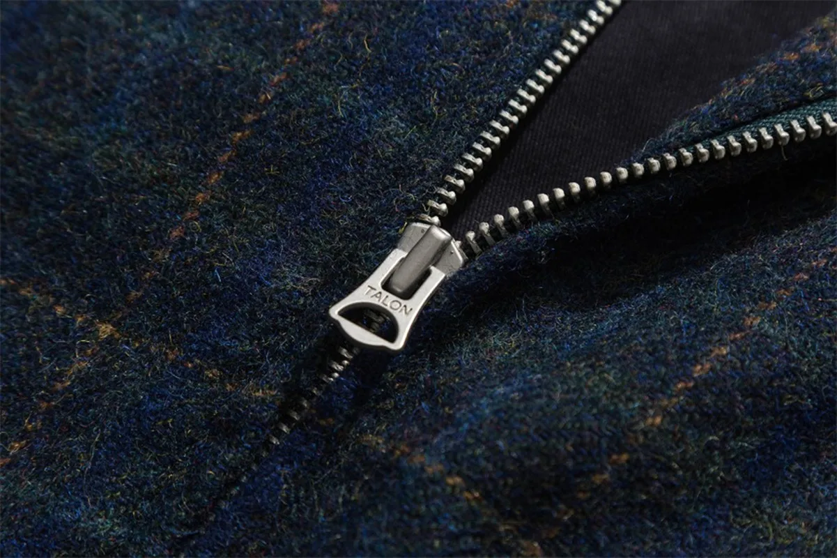 Мужская твидовая шерстяная куртка цветная клетчатая приталенная в стиле сафари