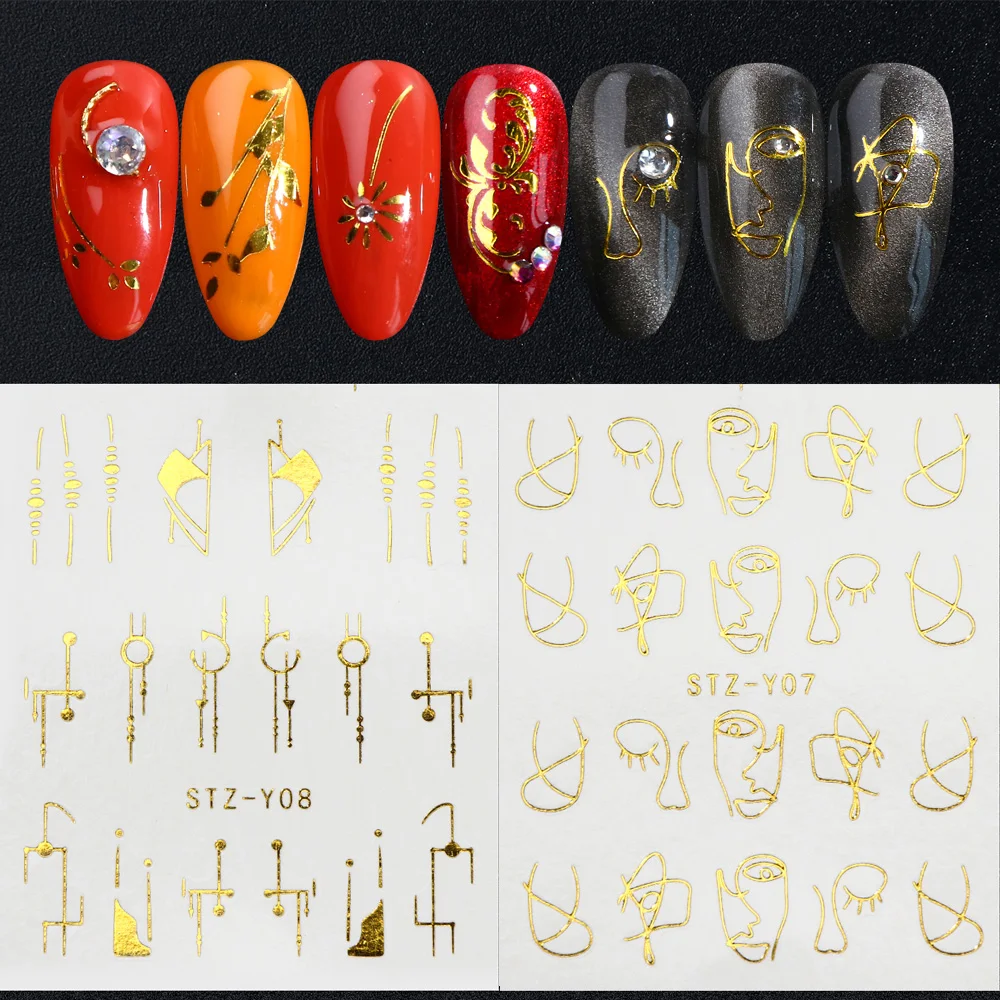 20pcs Geometric Nail Stickers Gold Triangle Star Slider Nail Art Sticker Set Water Decals Manicure Decorations Foils TRSTZ-YY20