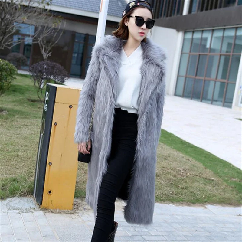 New faux fur coats womens imitated fox fur long clothes thick windbreaker leisure autumn winter плюшевая куртка женская куртка