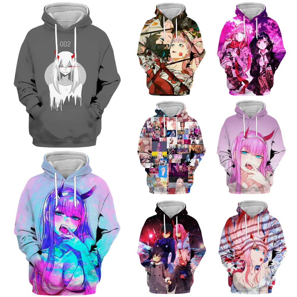 

HOXIXIB Hentai Girl ZERO TWO 3D Print Anime Darling In The Franxx Hoodies Men Tops Hoody Women Pullover HIRO Manga Bikini Design