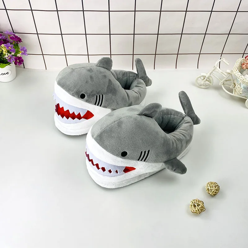 

Adult Fuzzy Shark Slippers Men's Winter Warm Shoes Man Cozy Home Slipper Boys Funny 3D Animal Shoes Men Furry Slippers 2021