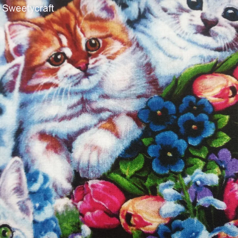 X 50 см мультяшный цветочный принт Кот машинная стирка ткань ткани