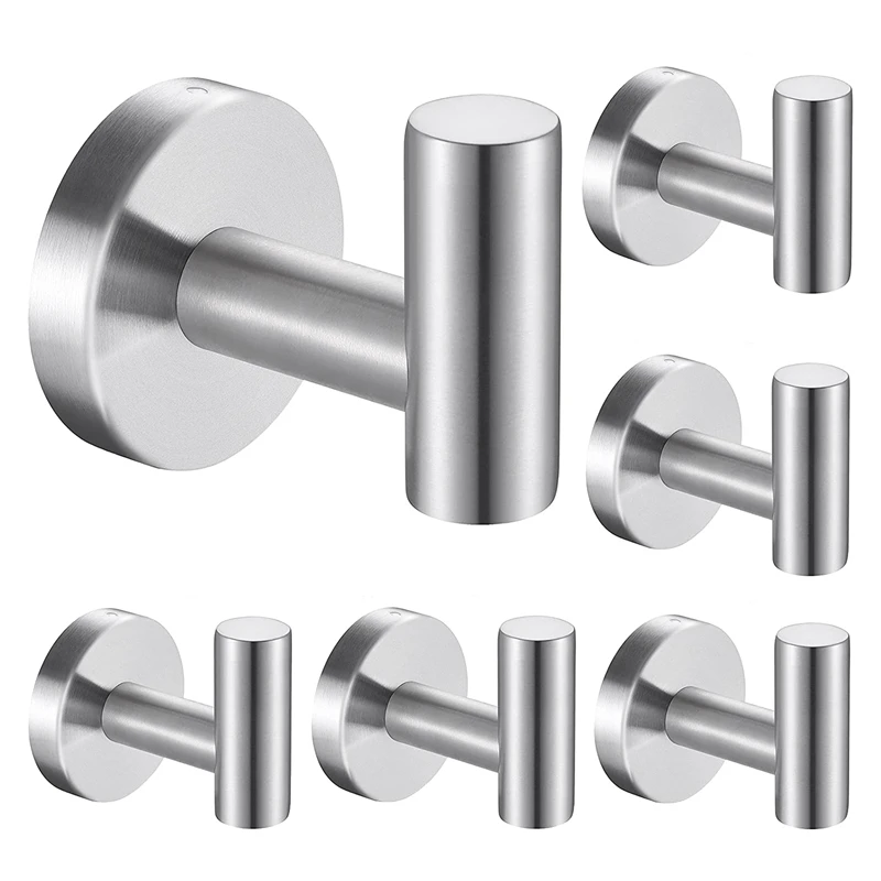 

Towel Hooks 6 Pack Wall Hooks Coat Hooks,Robe Hook Holder for Bathroom Kitchen Garage Home Hotel Cabinet Office